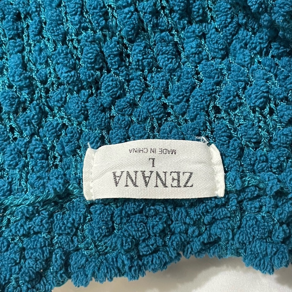 Zenana Teal Popcorn Knit Open Front Cardigan with 2 pockets Size L - Picture 9 of 11